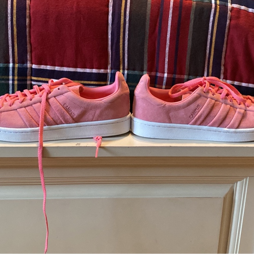 Super cute pink ADIDAS Campus striped tennis shoes.